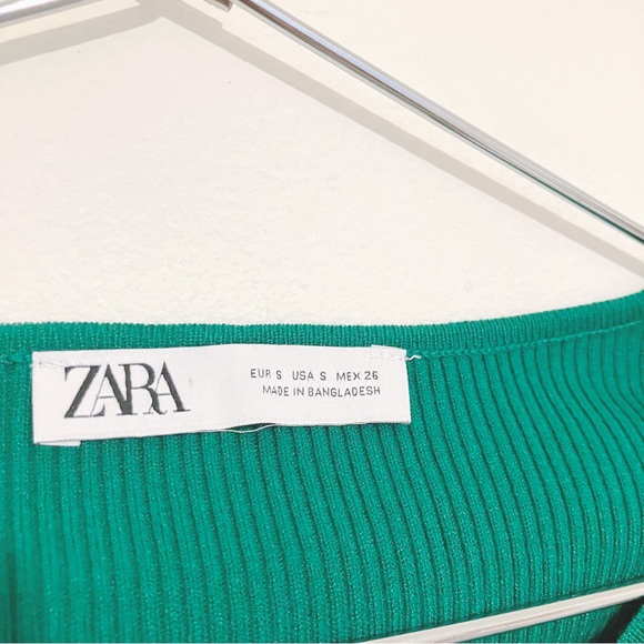 Zara • Ribbed Knit Cropped Wrap Top in Green - Picture 6 of 9